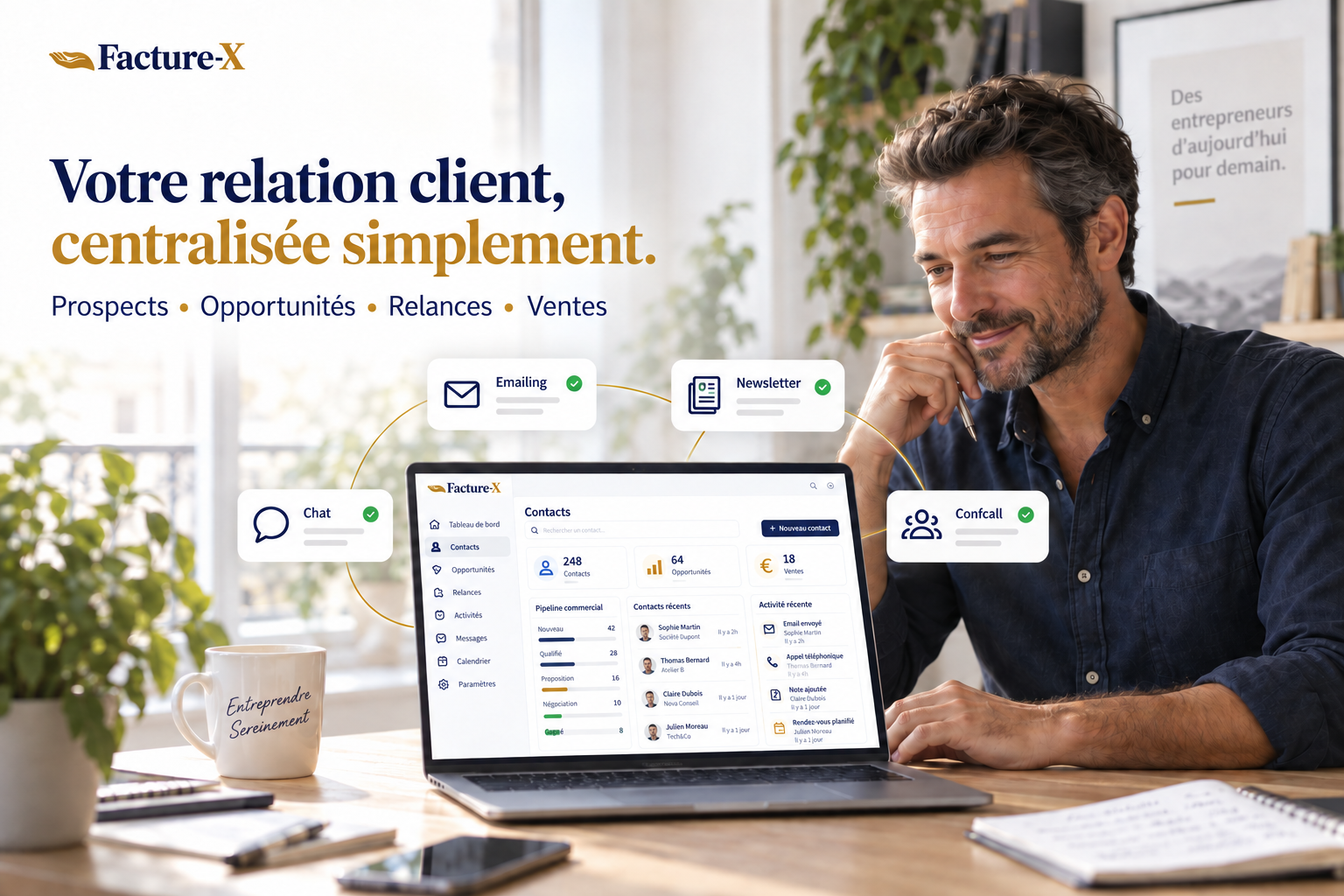Dirigeant de TPE utilisant son CRM pour suivre ses clients